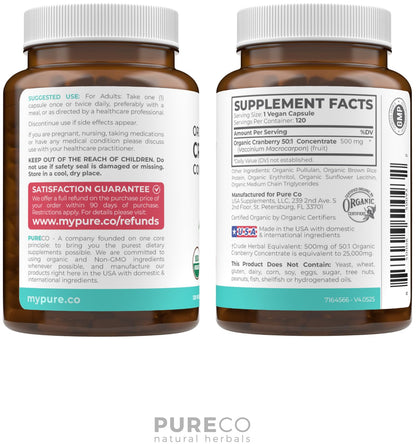 Organic Cranberry Extract Capsules — 50X Potency Cranberry Pills (4 Month Supply) — Vegan, Non-GMO, USDA Organic