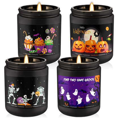 4 Pack 8oz Halloween Scented Candles – Soy Wax Home Decor Gift Set