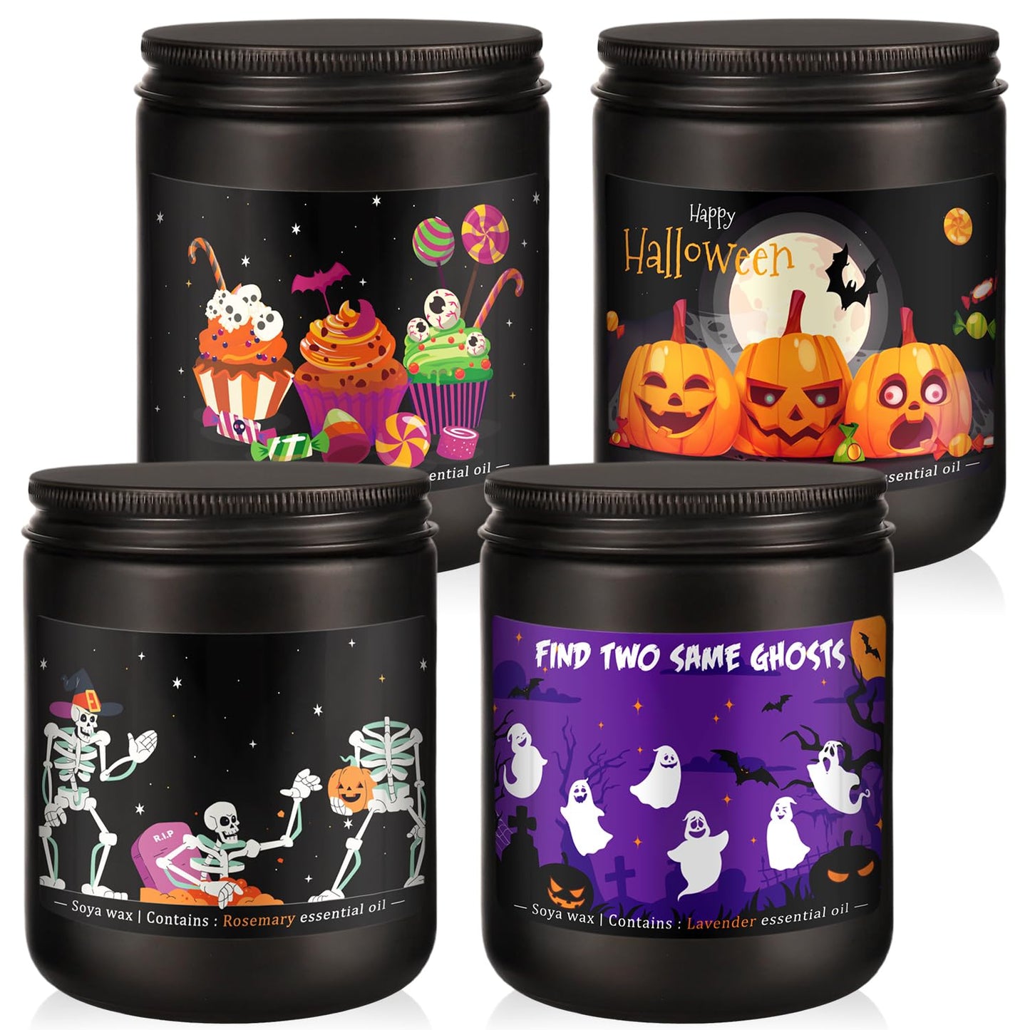 4 Pack 8oz Halloween Scented Candles – Soy Wax Home Decor Gift Set