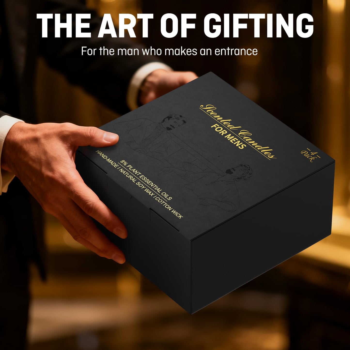 Men's Scented Candle Sets – 4 Pack Aromatherapy Candles Gift in Matte Black Tins