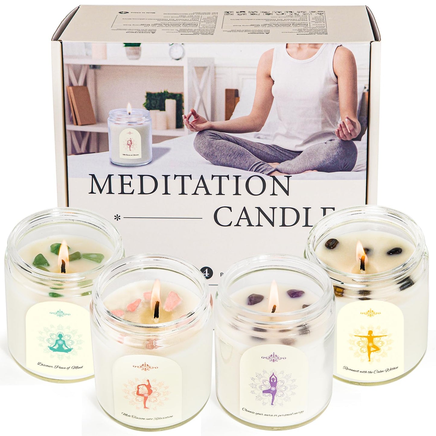 4-Pack Crystal Soy Candles – Aromatherapy Scented Gift Set for Women | 24 oz