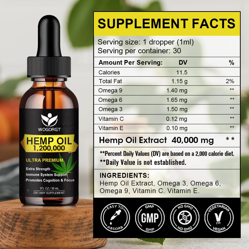 4 Pack Organic Hemp Oil 30mL - 100% Natural, Omega 3-6-9, Vegan