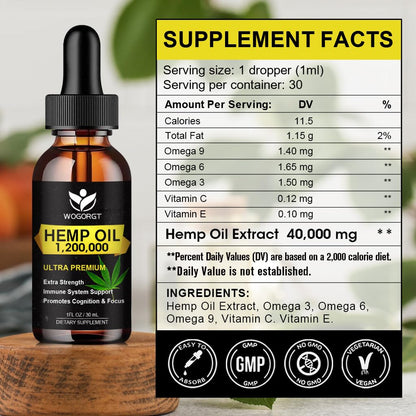 4 Pack Organic Hemp Oil 30mL - 100% Natural, Omega 3-6-9, Vegan