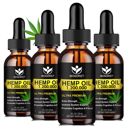 4 Pack Organic Hemp Oil 30mL - 100% Natural, Omega 3-6-9, Vegan