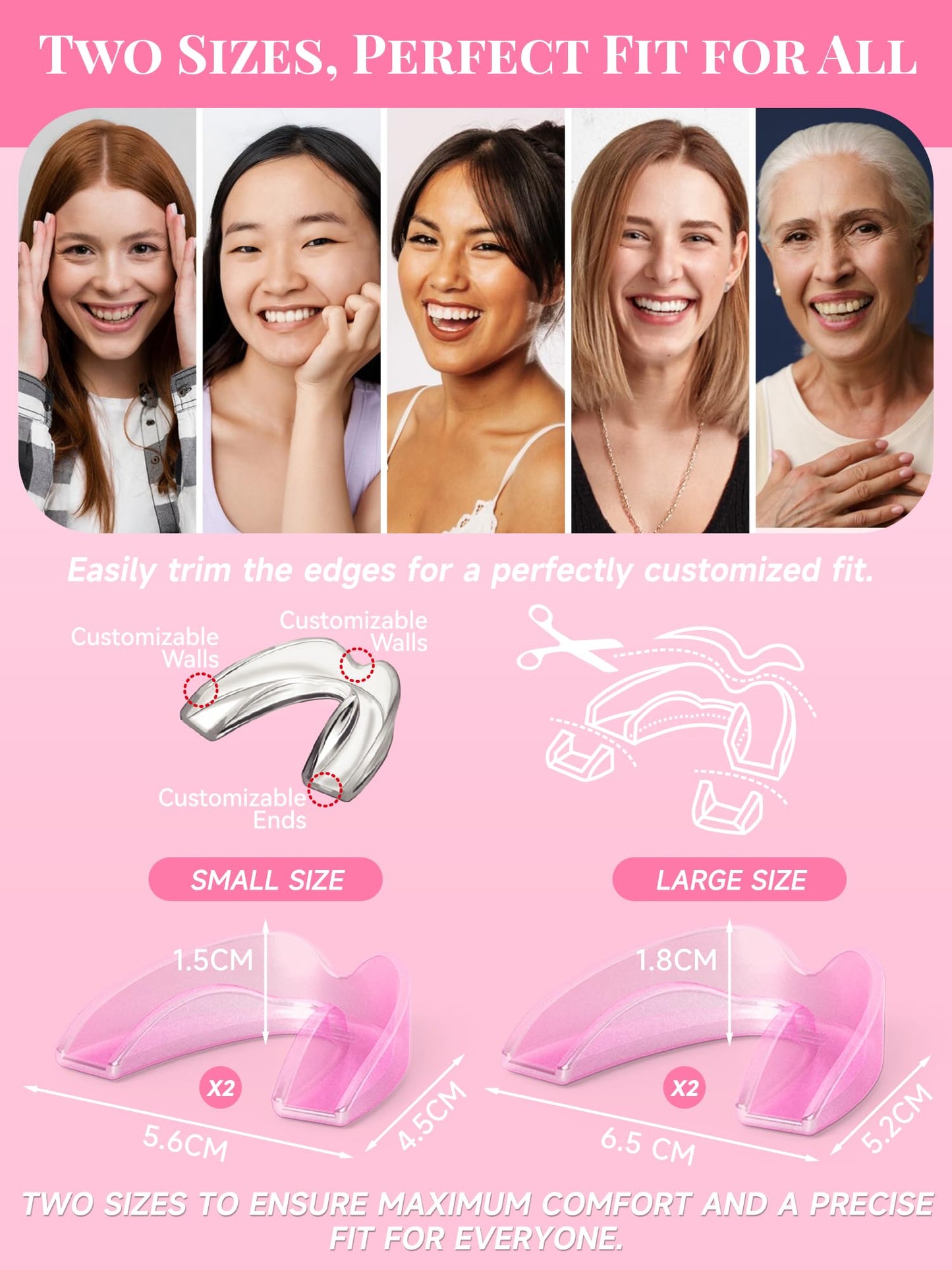 4 Pack Pink Night Guards for Teeth Grinding & Clenching | Bruxism Relief for Women & Adults
