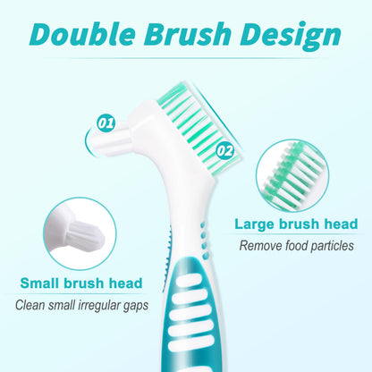 4 Pcs Denture Brush Set with White Carrying Case | Double-Sided, Multi-Layered Bristles, Anti-Slip Handle (4 Colors)