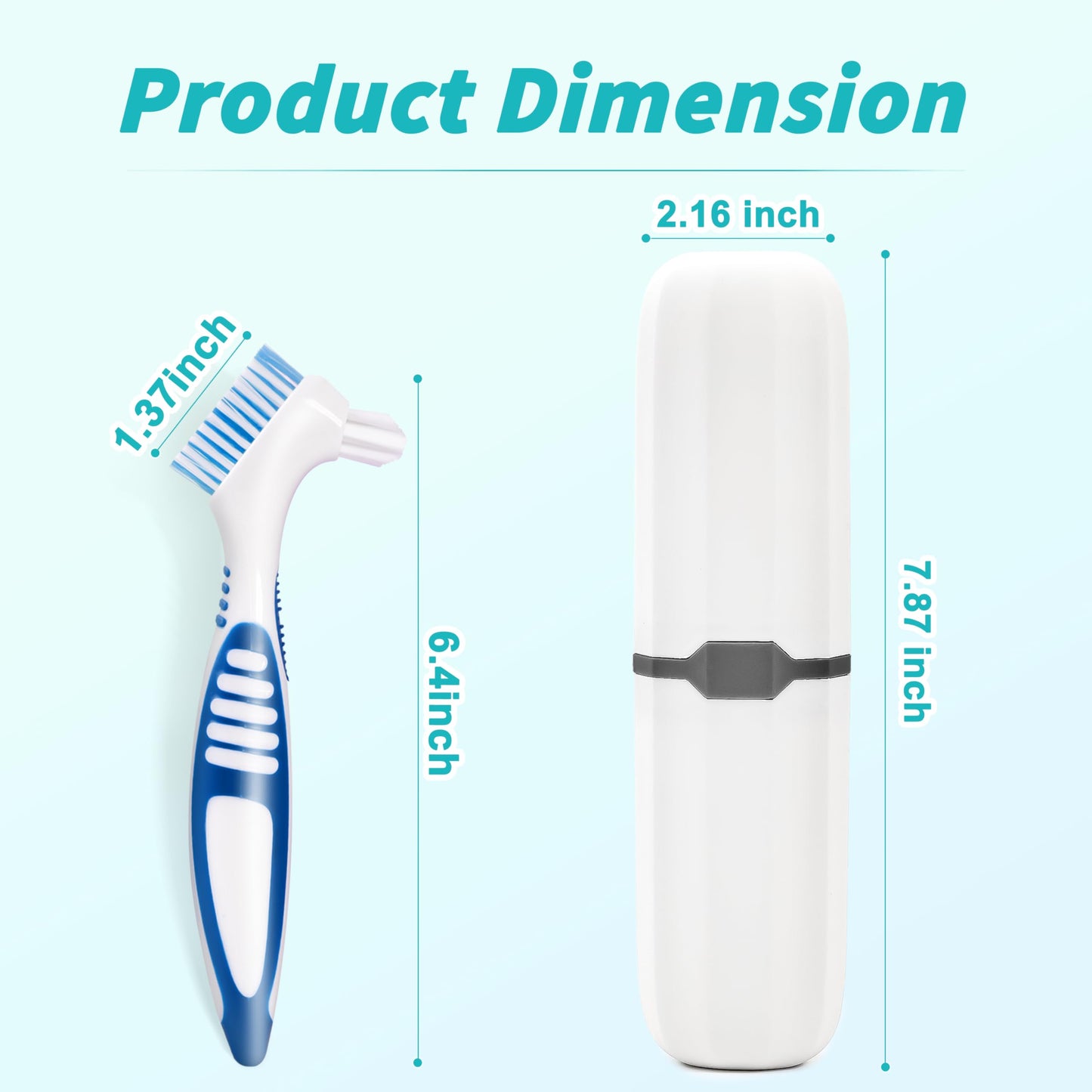 4 Pcs Denture Brush Set with White Carrying Case | Double-Sided, Multi-Layered Bristles, Anti-Slip Handle (4 Colors)