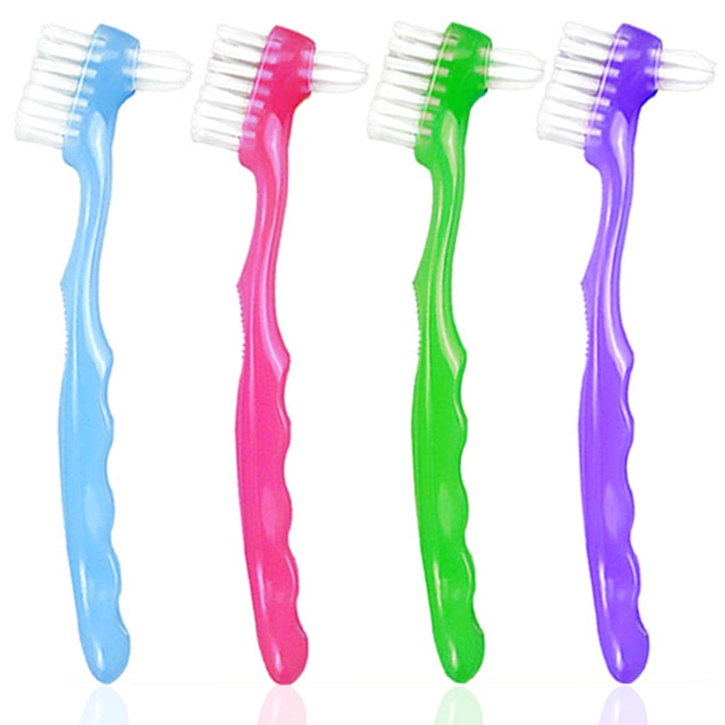 4 Pieces Denture Brush Set - Small Denture Brushes with Ergonomic Rubber Handles
