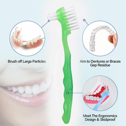 4 Pieces Denture Brush Set - Small Denture Brushes with Ergonomic Rubber Handles