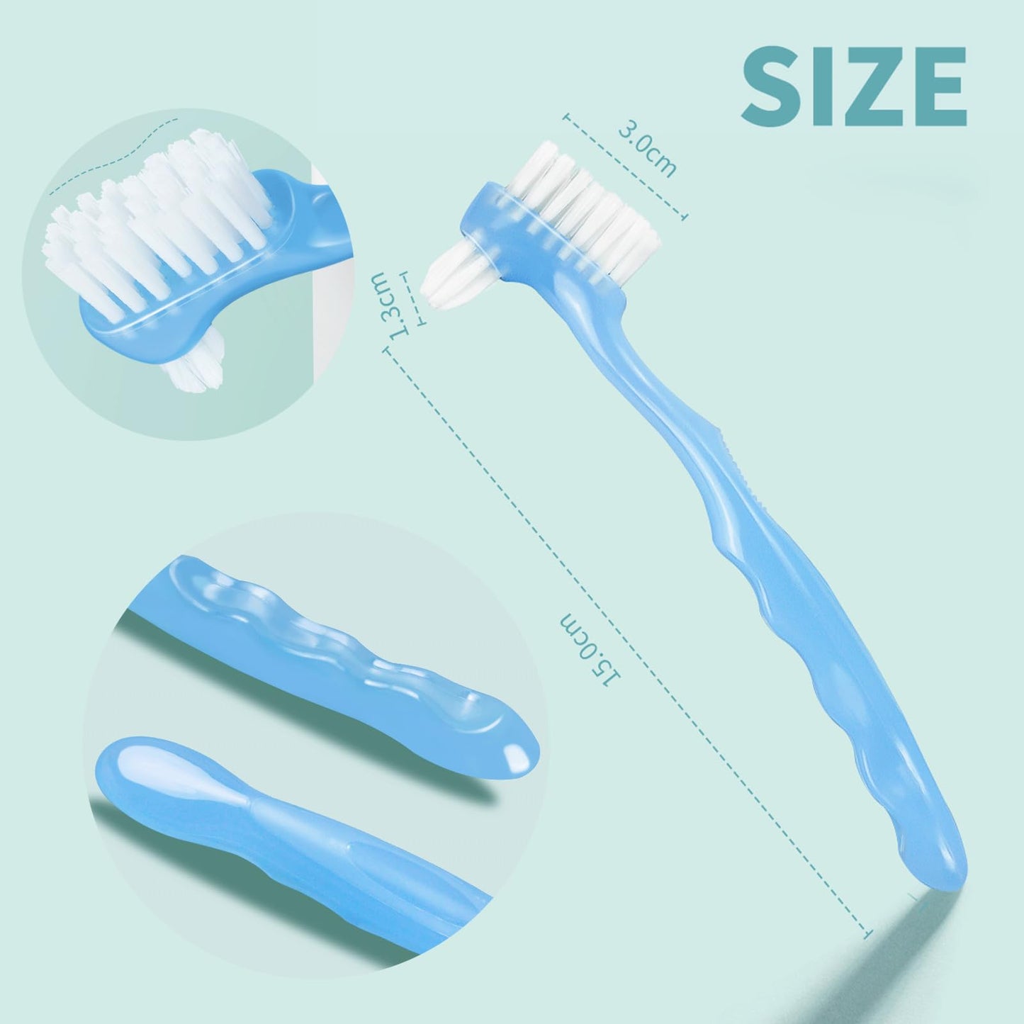 4 Pieces Denture Brush Set - Small Denture Brushes with Ergonomic Rubber Handles
