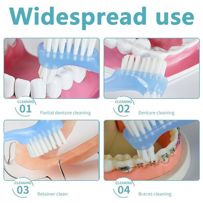 4 Pieces Denture Brush Set - Small Denture Brushes with Ergonomic Rubber Handles