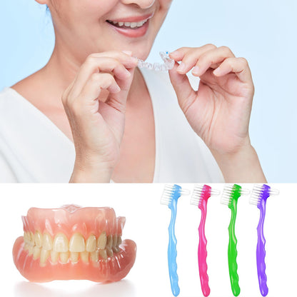 4 Pieces Denture Brush Set - Small Denture Brushes with Ergonomic Rubber Handles
