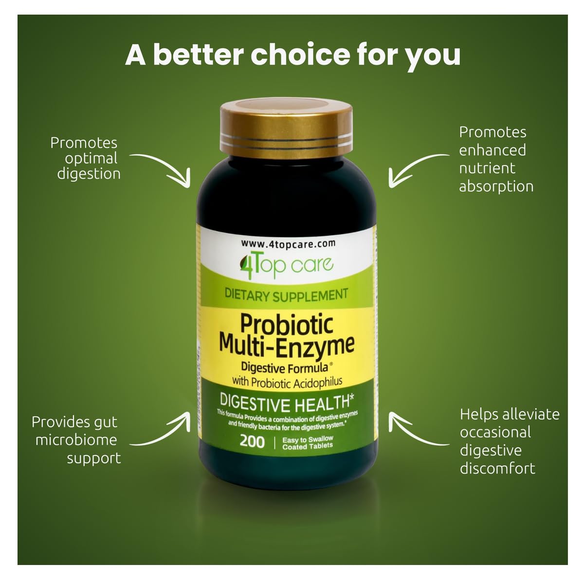 4 Top Care Probiotic Multi-Enzyme with Prebiotics & Acidophilus – Digestive Health