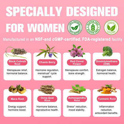 40-in-1 Menopause Supplements for Women – Multibenefit & Complete Black Cohosh, 120 Vegan Caps