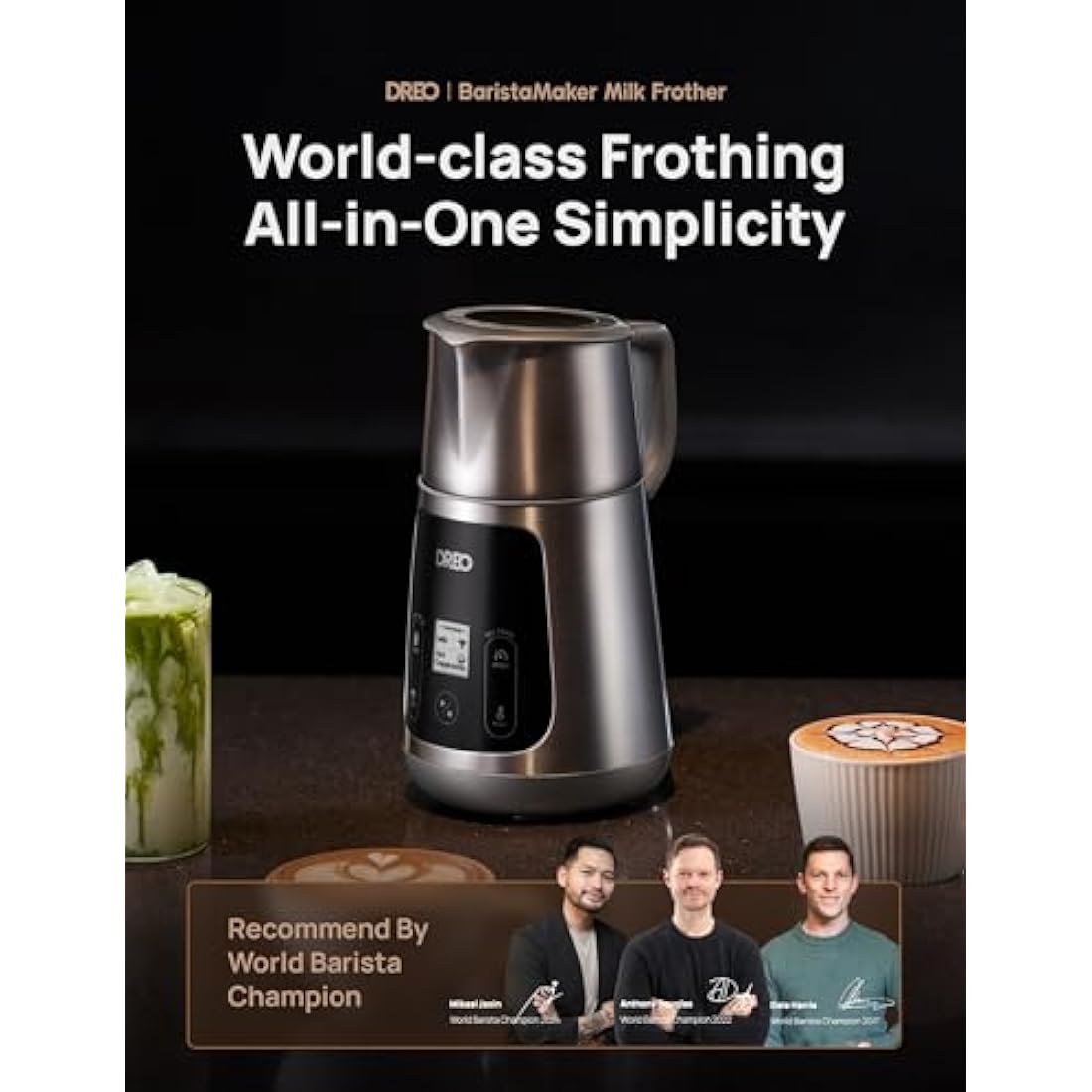 Dreo All-in-1 Milk Frother, Automatic Foam Maker for Latte Art-Level Microfoam and Hot/Cold Coffee, 27oz/800ml Electric Milk Warmer with 30+ Drinks, Dishwasher Safe, Dairy/Plant-Based Milk