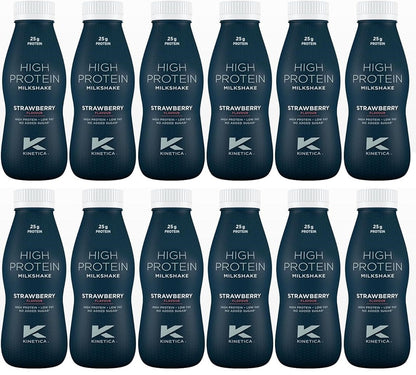 12 x Kinetica High Protein Milkshake Strawberry Flavour 330Ml
