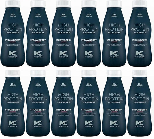 12 x Kinetica High Protein Milkshake Strawberry Flavour 330Ml British Grocery