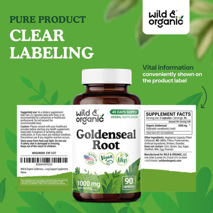 Wild & Organic Goldenseal Root Capsules 1000mg – Immune & Lung Support
