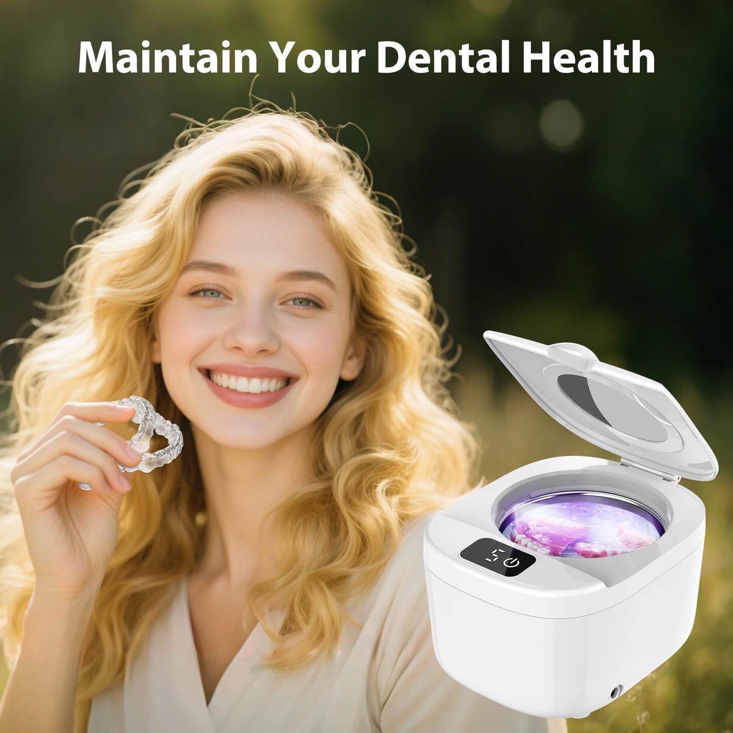 Professional Ultrasonic Retainer Cleaner 45kHz – Portable 190ml, Clean Retainers, Aligners, Dentures