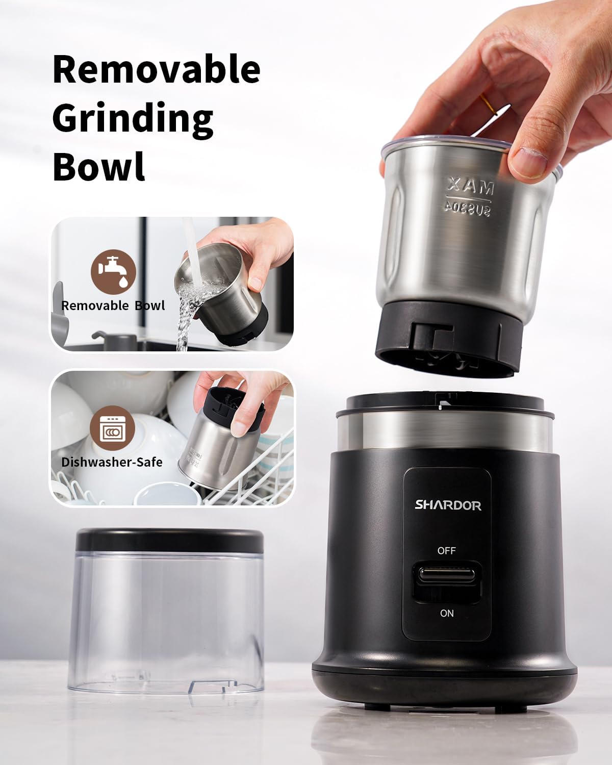 Electric Coffee Grinder 75g with Removable Stainless Steel One Bowl SHARDOR