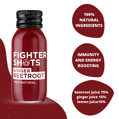 Fighter Shots Vegan Ginger + Beetroot Wellness Shot | Cold-Pressed | 60ml | Single, 6-Pack or 12-Pack