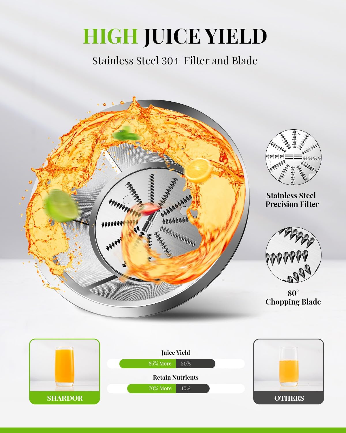 SHARDOR Juicer Machine 800W 3 Speed Stainless Steel Fruit Vegetable