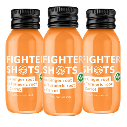 Fighter Shots Vegan Carrot + Ginger + Turmeric Wellness Shot | Cold-Pressed | 60ml | Single or 12-Pack