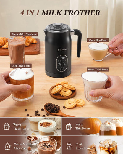 Milk Frother Electric 4 in 1 Steamer Warmer with 4 Temp Settings SHARDOR