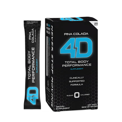 4D Pina Colada 25 Unit Box - Electrolytes, Aminos, Vitamins & Energy Powder Packets - Zero Calories & Sugars - Gluten Free, Non-GMO, Keto & Vegan Friendly