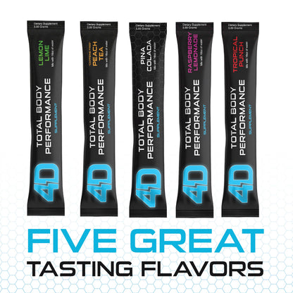 4D Total Body Supplements - Pina Colada 5 Unit Drink Mixes - Electrolytes, Aminos, Vitamins & Energy Powder Packets - Zero Calories & Sugars - Gluten Free, Non-GMO, Keto & Vegan Friendly