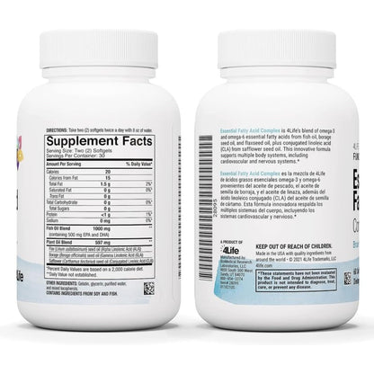 4Life Essential Fatty Acid Complex – Fish Oil Blend with Omega-3 & Omega-6, GLA & CLA – Circulation Support – 60 Softgels