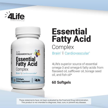 4Life Essential Fatty Acid Complex – Fish Oil Blend with Omega-3 & Omega-6, GLA & CLA – Circulation Support – 60 Softgels
