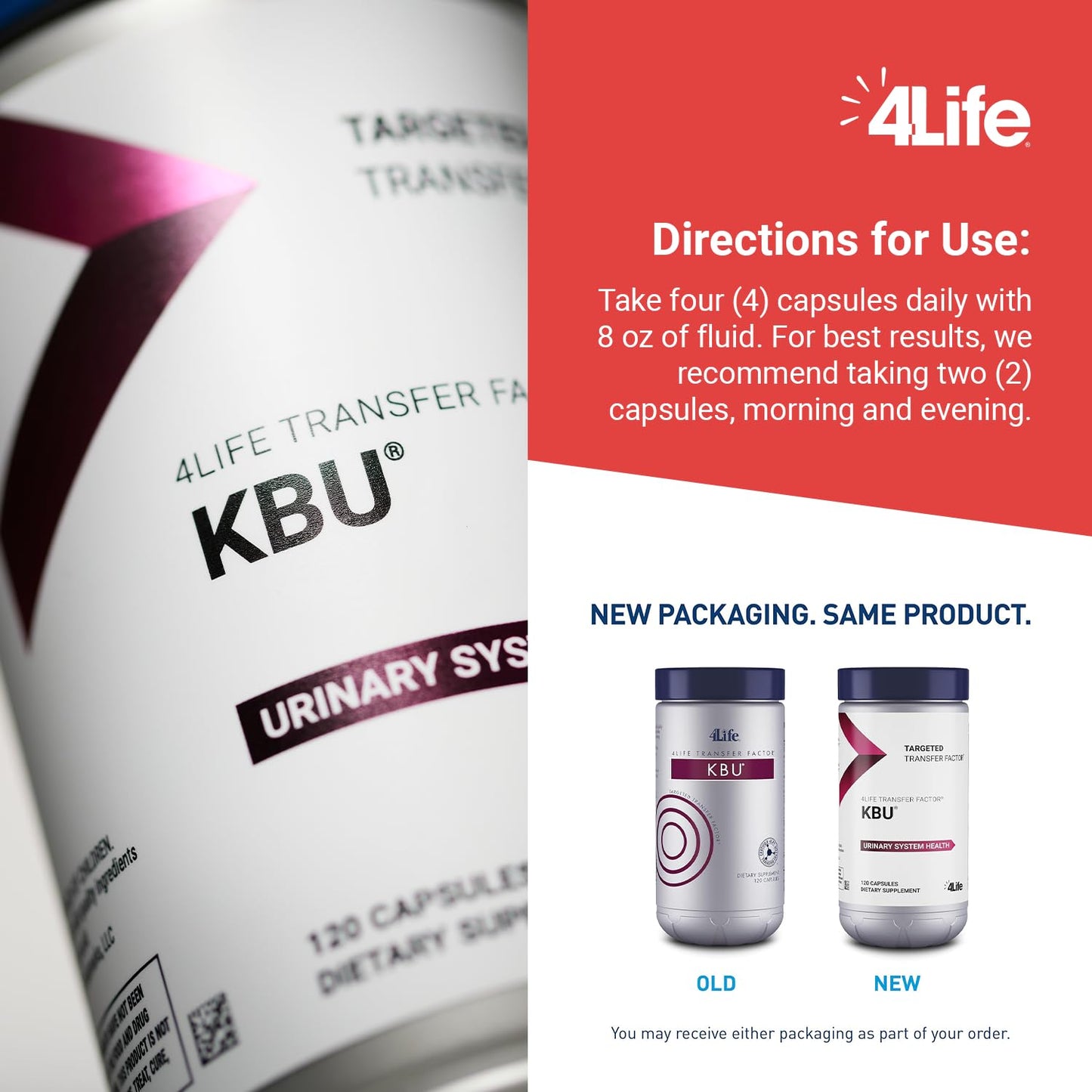 4Life KBU Urinary Support Supplement – Transfer Factor & Cranberry, 120 Veggie Caps