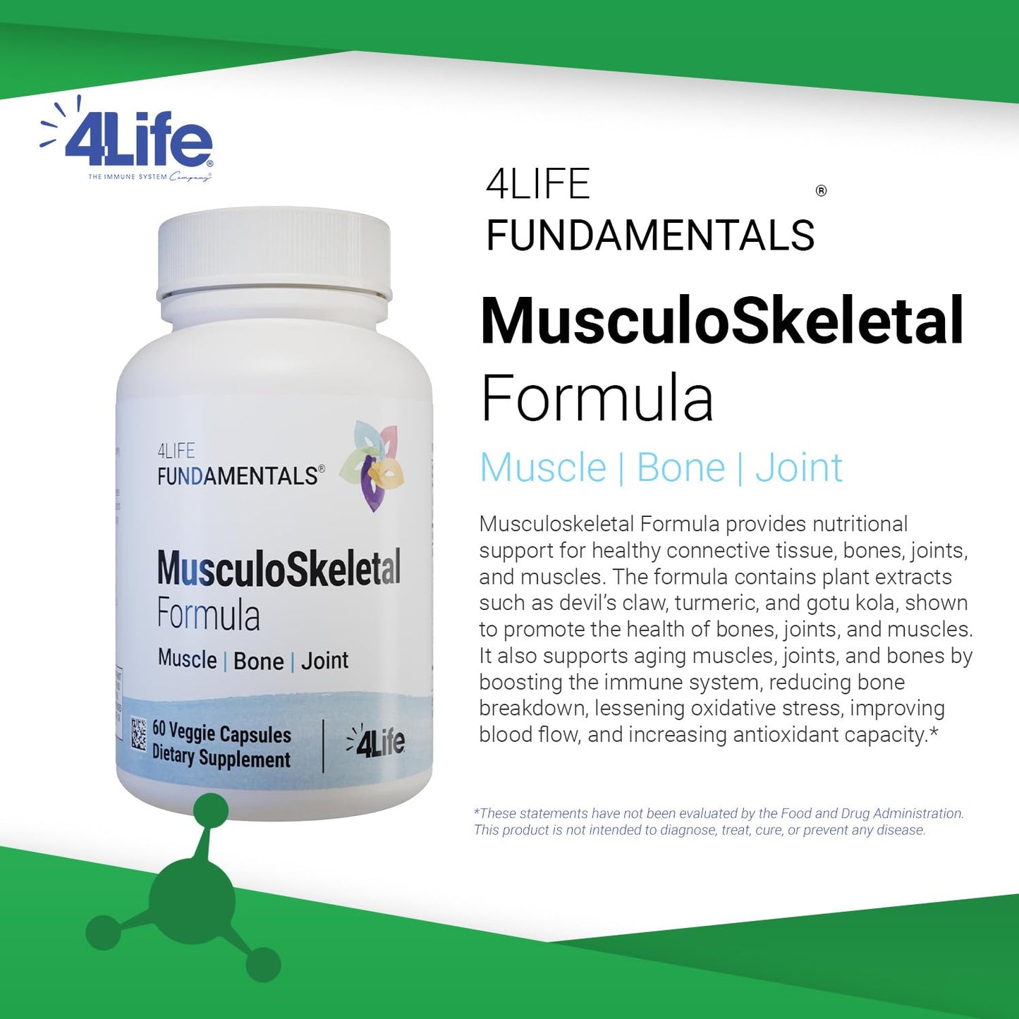 4Life Musculoskeletal Formula - Devil’s Claw, Turmeric, Gotu Kola and Alfalfa for Bone, Joint, Muscle and Tissue Health - 60 Veggie Capsules