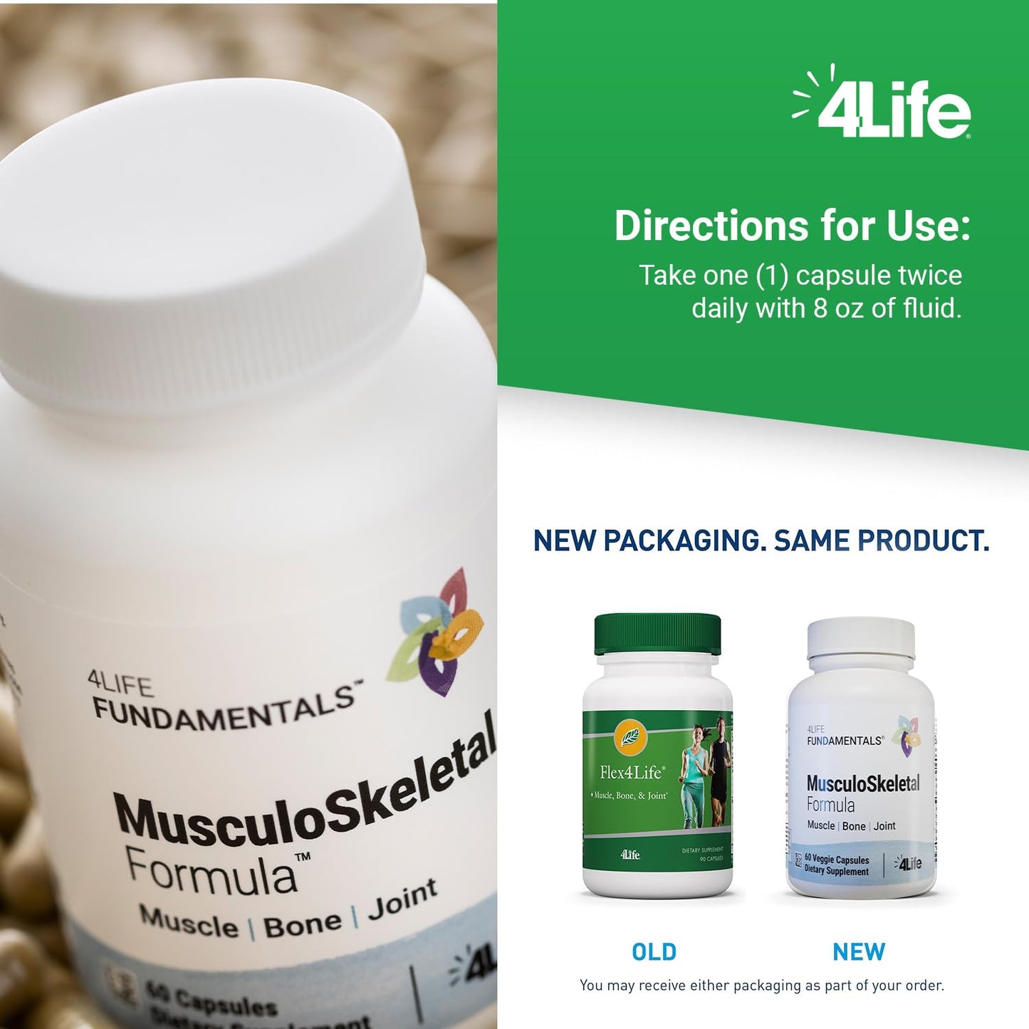 4Life Musculoskeletal Formula - Devil’s Claw, Turmeric, Gotu Kola and Alfalfa for Bone, Joint, Muscle and Tissue Health - 60 Veggie Capsules