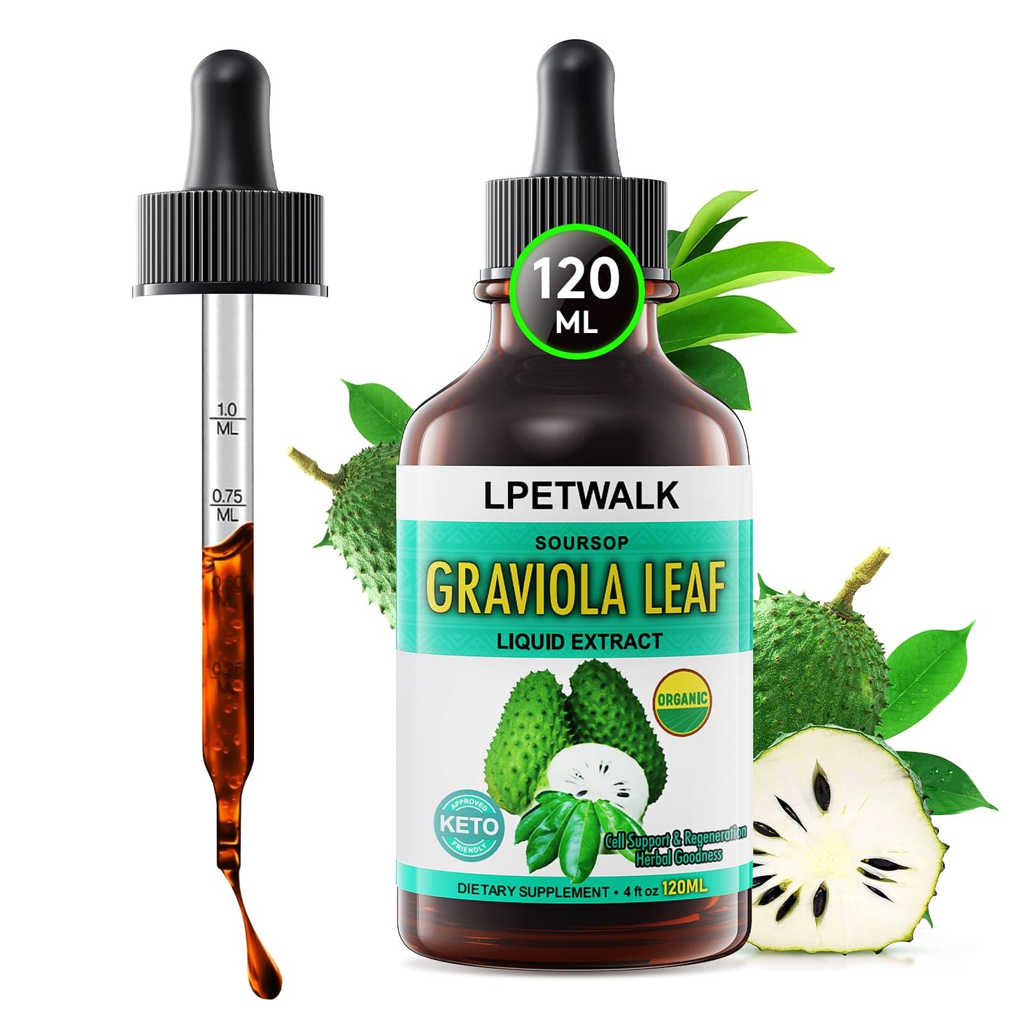4 Fl Oz Soursop Graviola Leaf Extract Liquid Drops – Organic Guanabana Leaves, 120ml Big Capacity