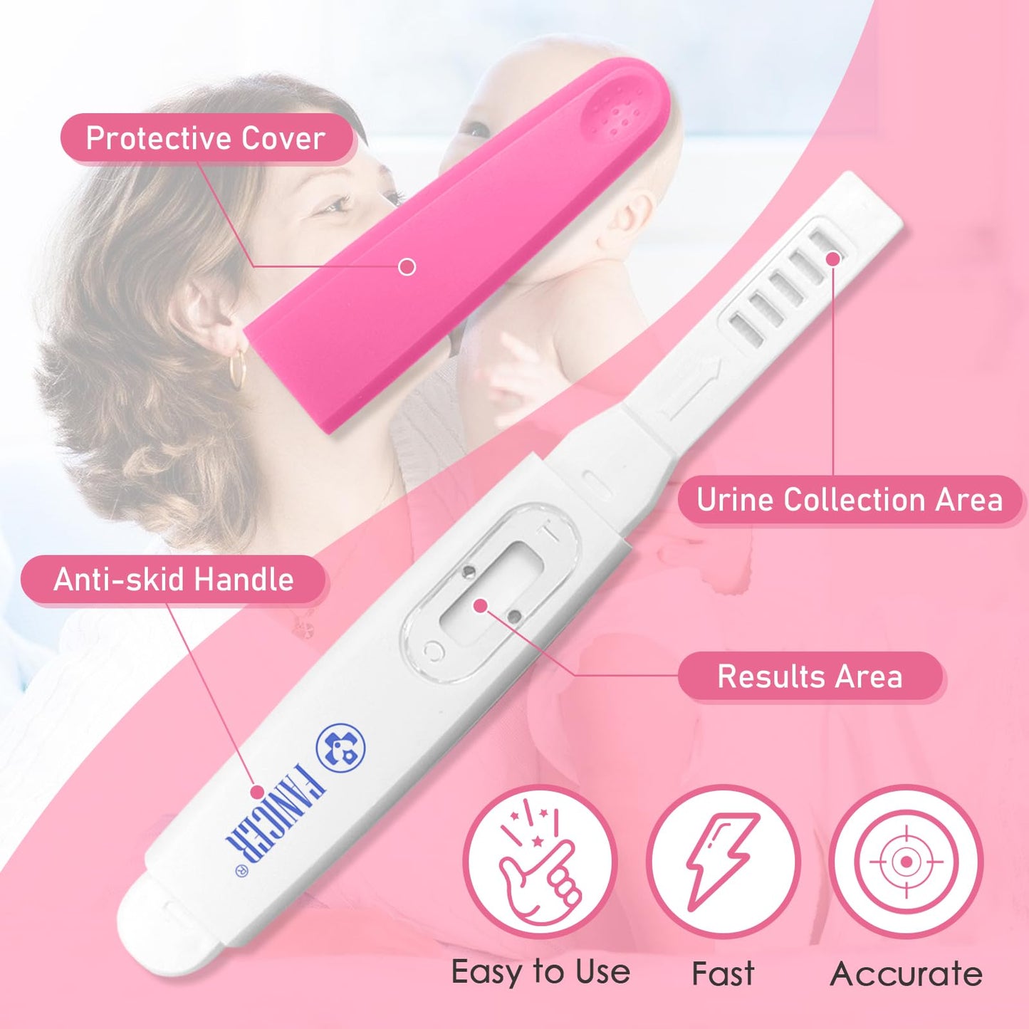 5 Count Early Detection Pregnancy Tests - Rose Red, Individually Packed, At-Home HCG Kit
