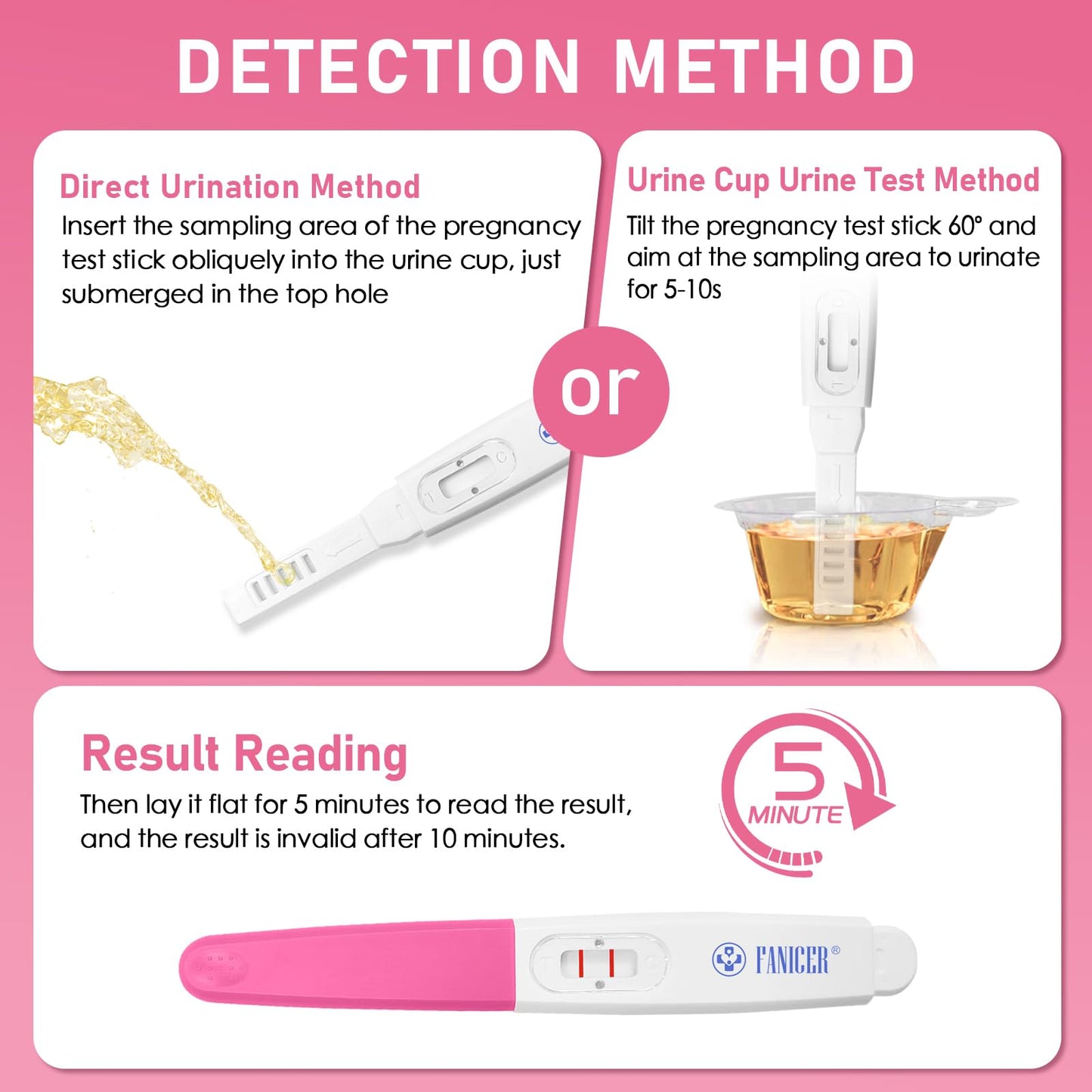 5 Count Early Detection Pregnancy Tests - Rose Red, Individually Packed, At-Home HCG Kit