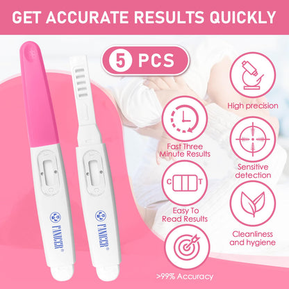 5 Count Early Detection Pregnancy Tests - Rose Red, Individually Packed, At-Home HCG Kit