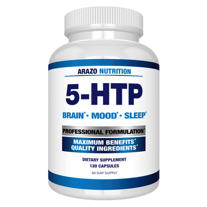 5-HTP 200 mg Plus Calcium – Mood & Sleep Support | 120 Capsules | Arazo Nutrition