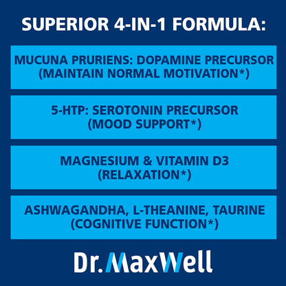 Dopamine & Serotonin Support – 4-in-1 Mucuna Pruriens & 5-HTP, 60 Capsules