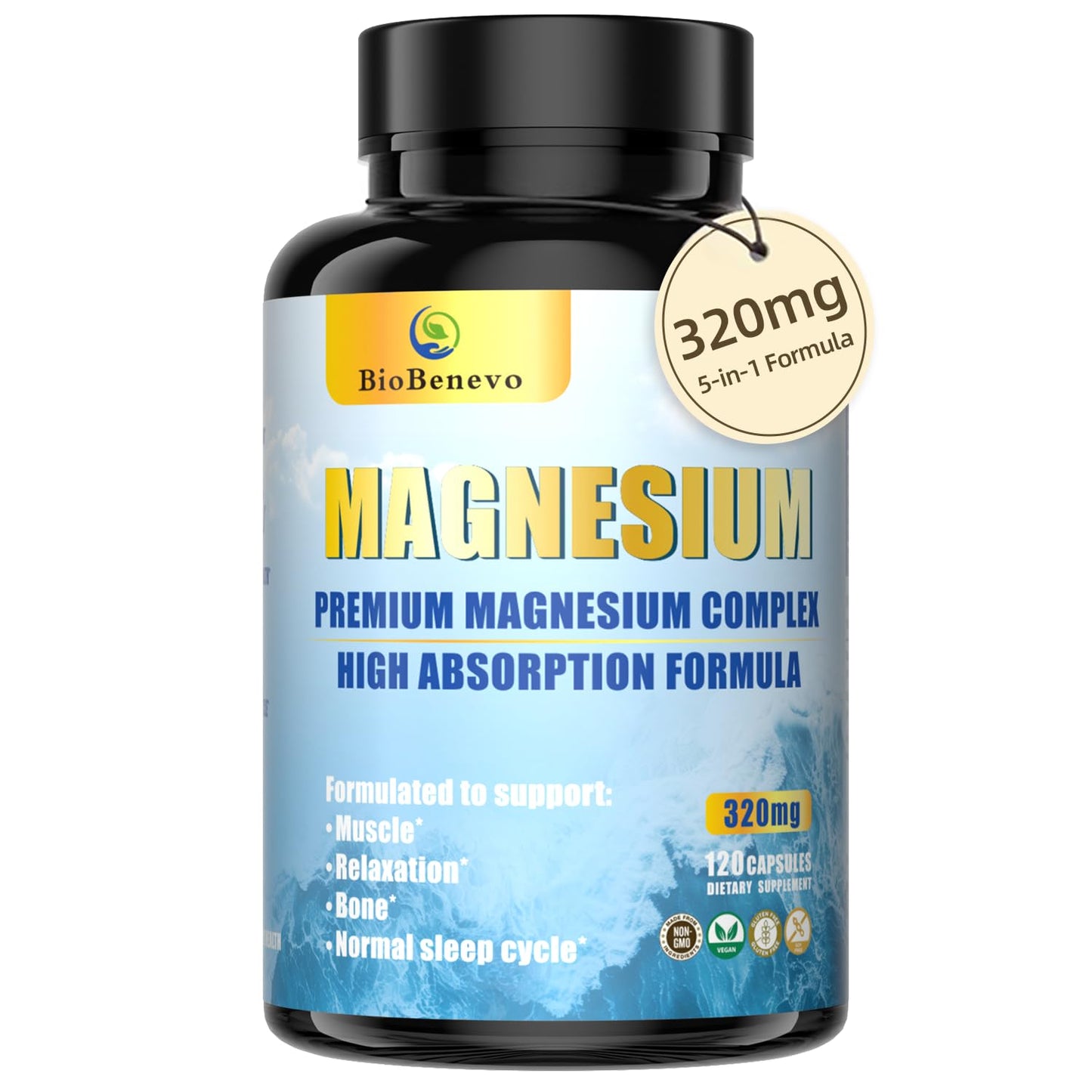5-in-1 Magnesium Complex – 320mg Magnesium | Sleep & Energy Support | Vegan | 120 Capsules