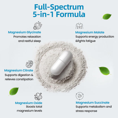 5-in-1 Magnesium Complex – 320mg Magnesium | Sleep & Energy Support | Vegan | 120 Capsules