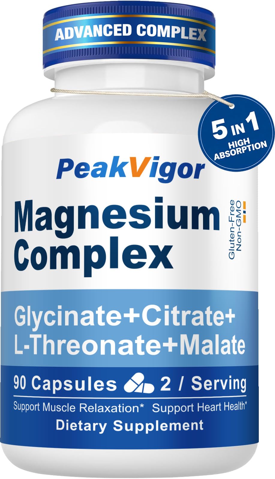 5 in 1 Magnesium Complex 976mg | Glycinate, Citrate, Malate & L-Threonate + Vitamin B6 | Gluten-Free Vegan Capsules