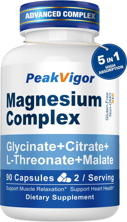 5 in 1 Magnesium Complex 976mg | Glycinate, Citrate, Malate & L-Threonate + Vitamin B6 | Gluten-Free Vegan Capsules