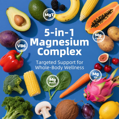 5 in 1 Magnesium Complex 976mg | Glycinate, Citrate, Malate & L-Threonate + Vitamin B6 | Gluten-Free Vegan Capsules