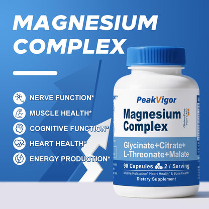5 in 1 Magnesium Complex 976mg | Glycinate, Citrate, Malate & L-Threonate + Vitamin B6 | Gluten-Free Vegan Capsules