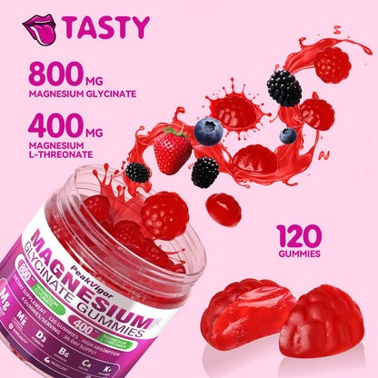 5-in-1 Magnesium Glycinate Gummies - 1400mg Complex, 120 Gummies | Organic, Non-GMO, Third-Party Tested