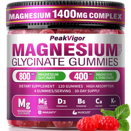 5-in-1 Magnesium Glycinate Gummies - 1400mg Complex, 120 Gummies | Organic, Non-GMO, Third-Party Tested