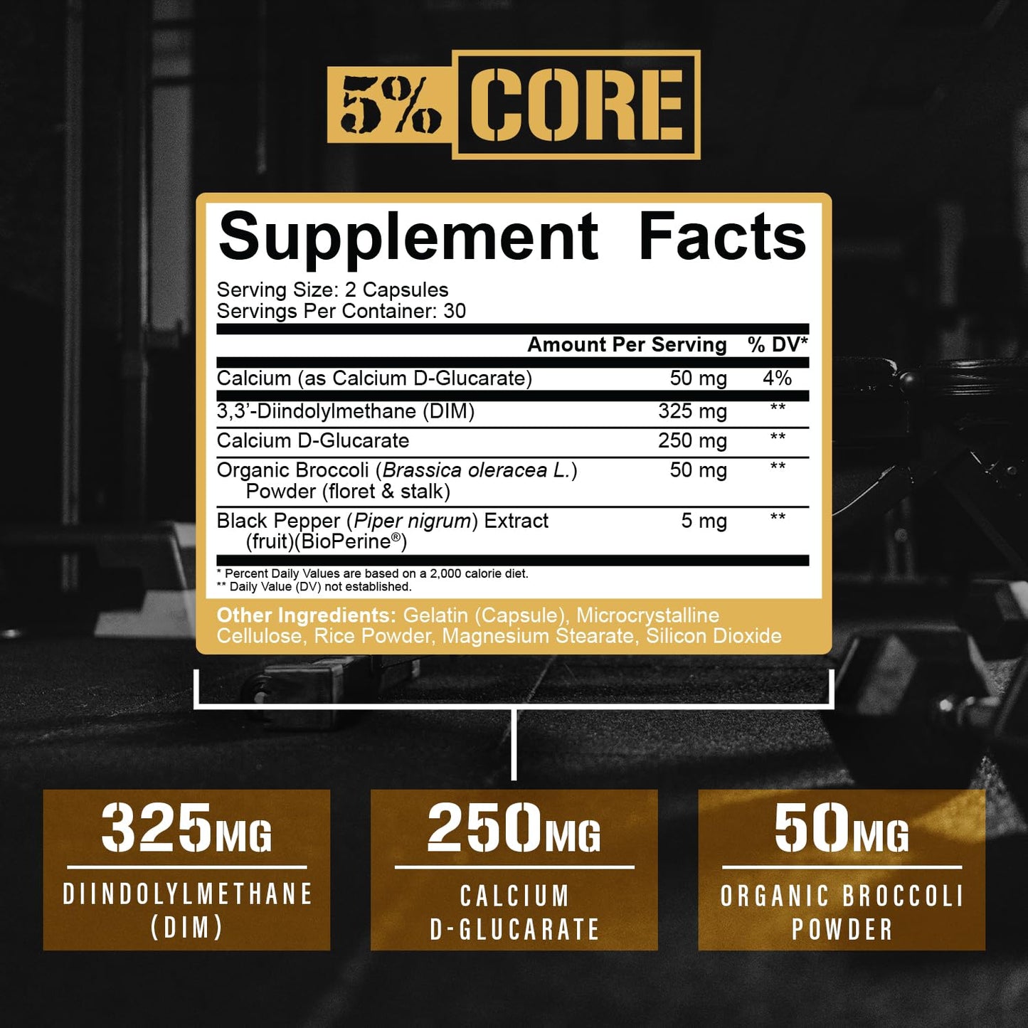 5% Nutrition Core DIM Supplement – Estrogen Support for Men & Women | DIM with Calcium D-Glucarate, Organic Broccoli & Bioperine